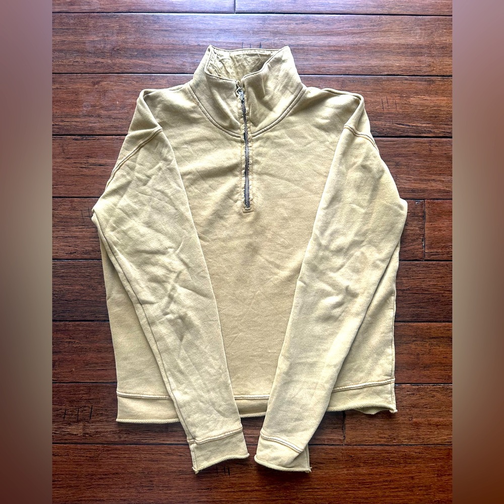 Hello Nite Quarter Zip Cotton Pullover- Forest Moss